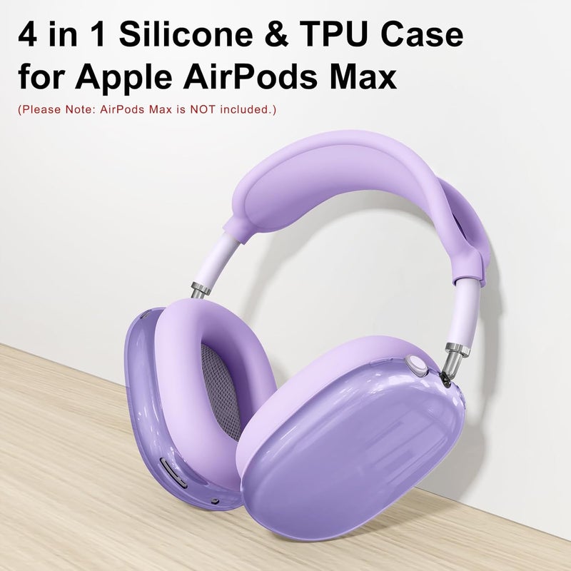 MINDRESY [4 in 1] Silicone Case Cover for AirPods Max,Clear Soft TPU Ear Cups Cover/Ear Pad Case/Headband Covers for AirPods Max(2024/2020),Transparent Accessories for Apple AirPod Max (USB-C),Pastel Lilac - Image 2
